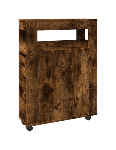 Mobile da Bagno Stretto con Ruote Rovere Fumo in Truciolato