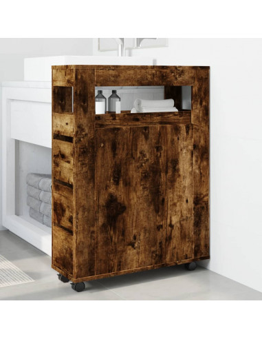 Mobile da Bagno Stretto con Ruote Rovere Fumo in Truciolato