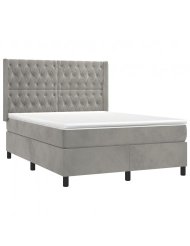 Letto a Molle Materasso e LED Grigio Chiaro 140x200 cm Velluto