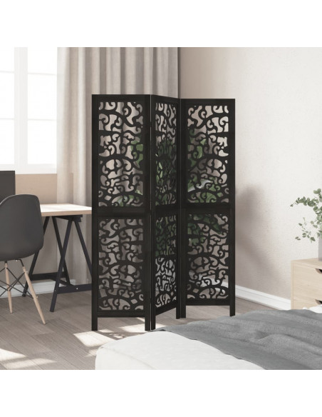 Divisorio Ambienti 3 Pannelli Nero Legno Massello di Paulownia