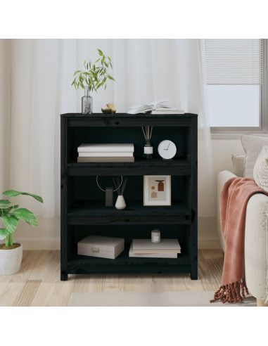 Libreria Nera 80x35x97 cm in Legno Massello di Pino