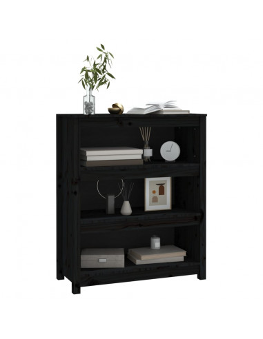 Libreria Nera 80x35x97 cm in Legno Massello di Pino