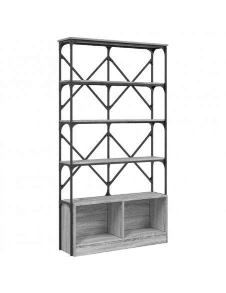Libreria Grigio Sonoma 100x26x180cm Legno Multistrato e Metallo
