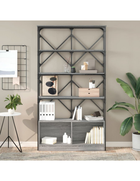 Libreria Grigio Sonoma 100x26x180cm Legno Multistrato e Metallo