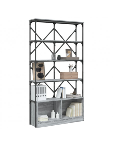 Libreria Grigio Sonoma 100x26x180cm Legno Multistrato e Metallo
