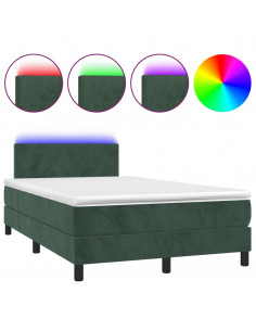 Letto a Molle con Materasso e LED Verde Scuro 120x200cm Velluto 2