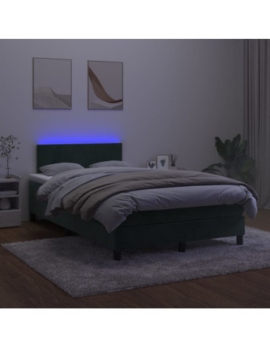 Letto a Molle con Materasso e LED Verde Scuro 120x200cm Velluto