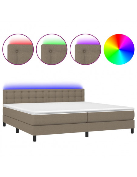 Letto a Molle Materasso e LED tortora 200x200cm in Tessuto