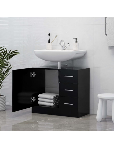 Mobile Sottolavabo Nero 63x30x54 cm in Legno Multistrato