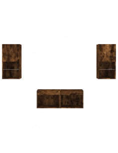 Mobili TV a Muro 4pz con Luci LED Rovere Fumo 2