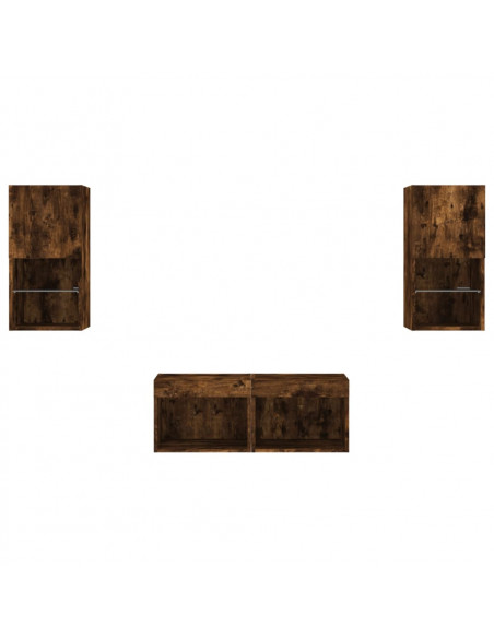 Mobili TV a Muro 4pz con Luci LED Rovere Fumo