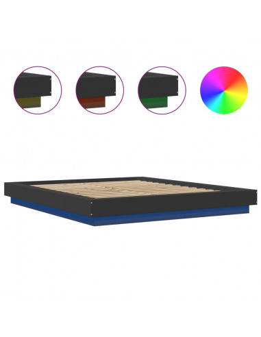 Giroletto con Luci LED Nero 160x200 cm in Legno Multistrato