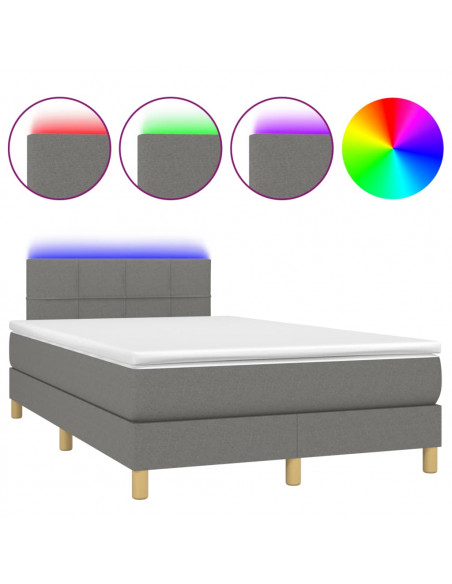 Letto a Molle Materasso e LED Grigio Scuro 120x190cm in Tessuto