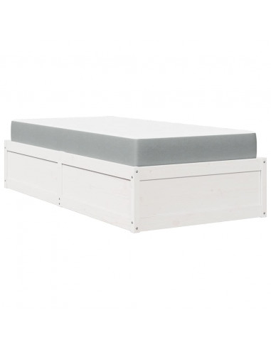 Letto con Materasso Bianco 90x200 cm in Legno Massello di Pino