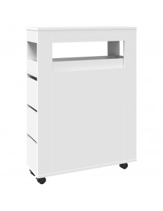 Mobile da Bagno Stretto con Ruote Bianco in Truciolato 2