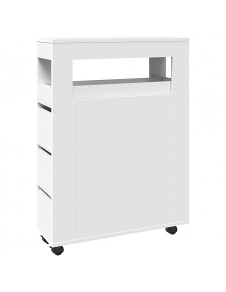 Mobile da Bagno Stretto con Ruote Bianco in Truciolato