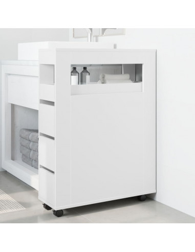 Mobile da Bagno Stretto con Ruote Bianco in Truciolato