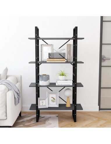 Libreria a 4 Ripiani Grigia 80x30x140 cm in Massello di Pino