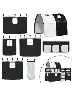 Letto a Soppalco con Tunnel Bambini Bianco e Nero 90x200cm Pino 2