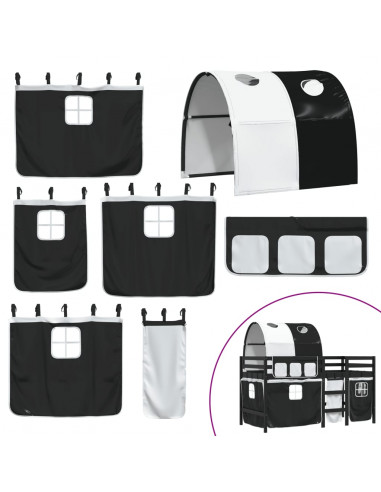 Letto a Soppalco con Tunnel Bambini Bianco e Nero 90x200cm Pino