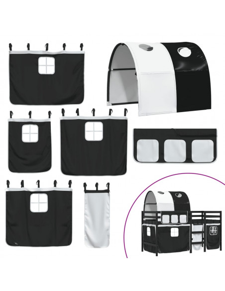Letto a Soppalco con Tunnel Bambini Bianco e Nero 90x200cm Pino