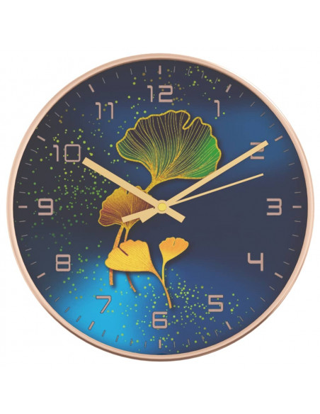 Orologio da Parete Oro e Blu Ø29,5 cm Polistirene e Vetro