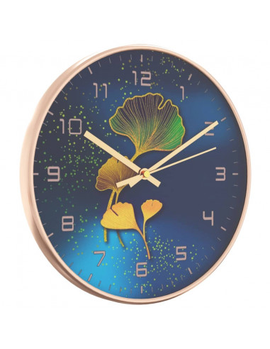 Orologio da Parete Oro e Blu Ø29,5 cm Polistirene e Vetro