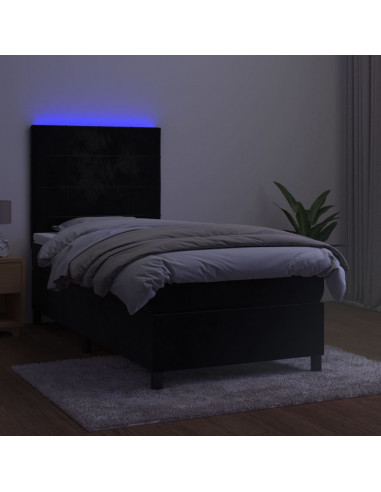 Letto a Molle con Materasso e LED Nero 100x200 cm in Velluto