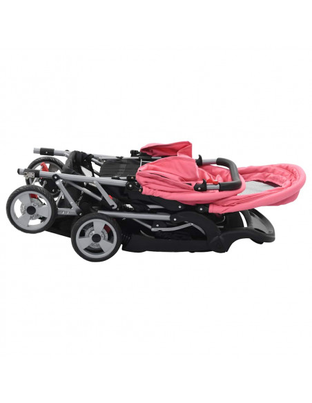Passeggino Gemellare a Tandem Rosa e Nero in Acciaio