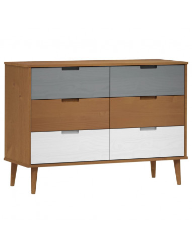 Cassettiera MOLDE Marrone 113x40x80cm in Legno Massello di Pino