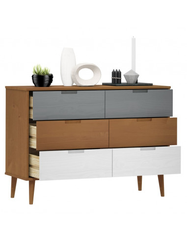 Cassettiera MOLDE Marrone 113x40x80cm in Legno Massello di Pino