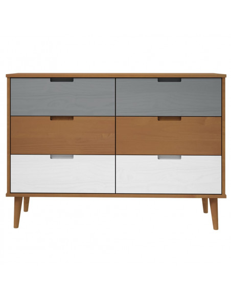 Cassettiera MOLDE Marrone 113x40x80cm in Legno Massello di Pino