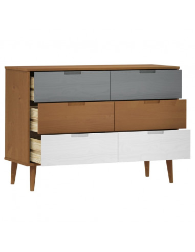 Cassettiera MOLDE Marrone 113x40x80cm in Legno Massello di Pino