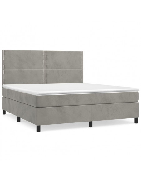Giroletto a Molle con Materasso Grigio Chiaro 180x200cm Velluto