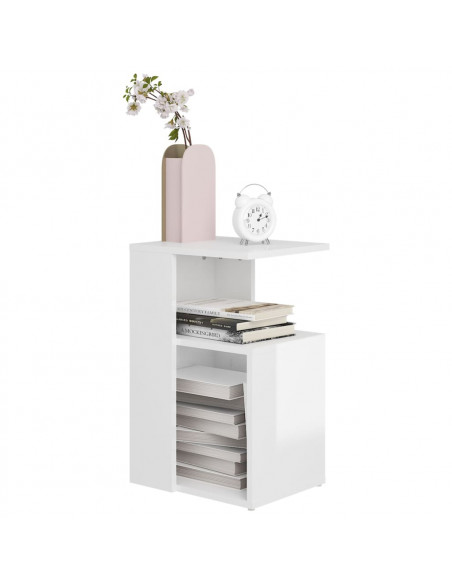 Tavolino Bianco Lucido 36x30x56 cm in Legno Multistrato