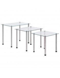 Tavolini Impilabili 3 pz in Vetro Temperato Trasparente 2