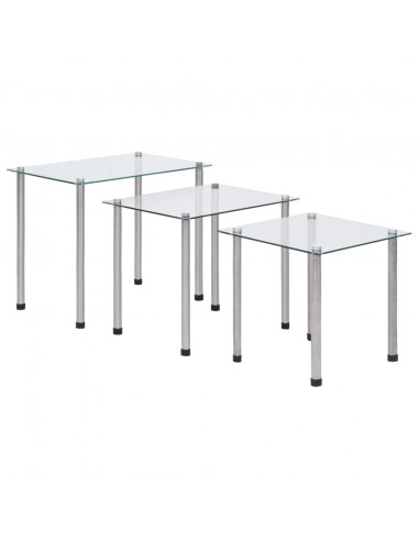 Tavolini Impilabili 3 pz in Vetro Temperato Trasparente