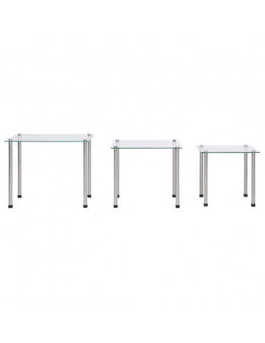 Tavolini Impilabili 3 pz in Vetro Temperato Trasparente