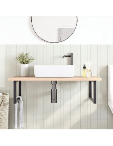 Ripiano a Parete per Lavabo in Acciaio e Massello di Faggio