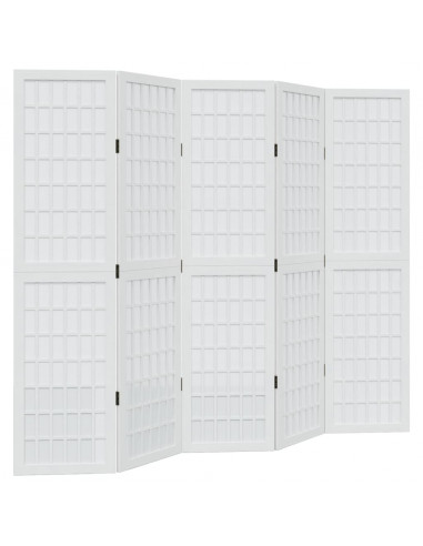 Divisorio Ambienti 5Pannelli Bianco Legno Massello di Paulownia