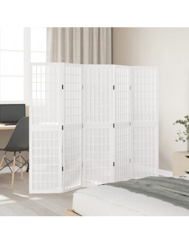 Divisorio Ambienti 5Pannelli Bianco Legno Massello di Paulownia
