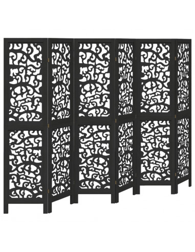 Divisorio Ambienti 6 Pannelli Nero Legno Massello di Paulownia