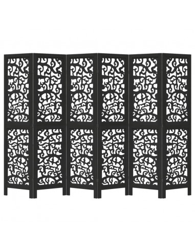 Divisorio Ambienti 6 Pannelli Nero Legno Massello di Paulownia
