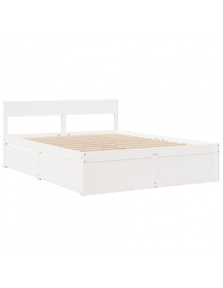 Letto Cassetti e Materasso Bianco 140x200cm Legno Massello Pino