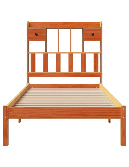 Letto Libreria senza Materasso Marrone Cera 75x190 cm in Pino