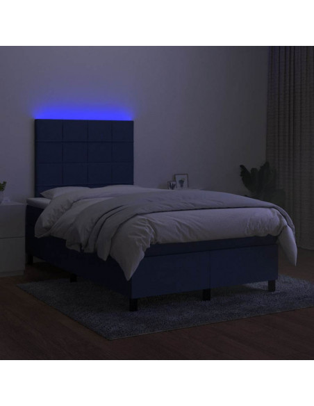 Letto a Molle con Materasso e LED Blu 120x190 cm in Tessuto