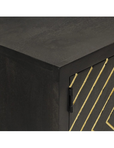 Credenza Nera e Oro 110x30x75 cm in Legno Massello di Mango