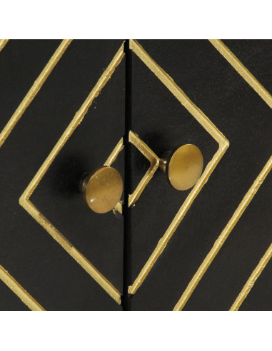 Credenza Nera e Oro 110x30x75 cm in Legno Massello di Mango