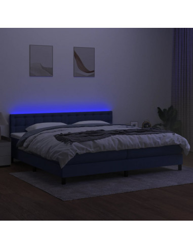 Letto a Molle Materasso e LED Blu 200x200cm in Tessuto