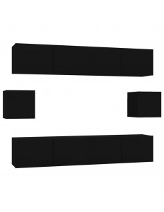 Set Mobili Porta TV 6 pz Nero in Legno Multistrato 2
